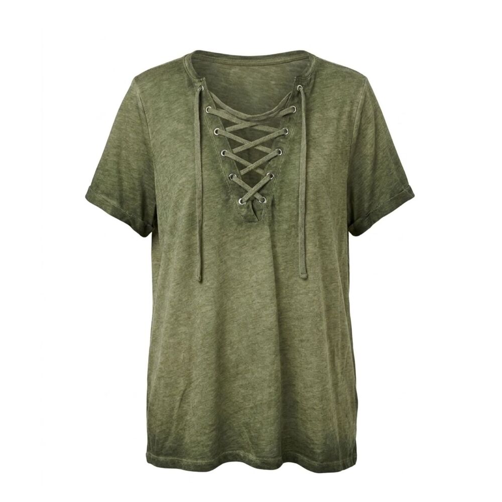 TORRID COTTON JERSEY CLASSIC FIT CREW NECK LACE UP TEE SIZE 1(1X)